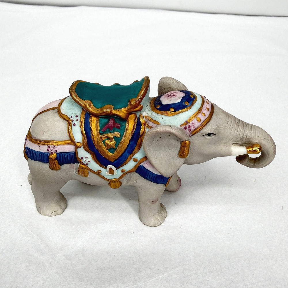 PG Handcrafted Elephant Figurine Porcelain Hand Painted Gold Trim Trinket Taiwan